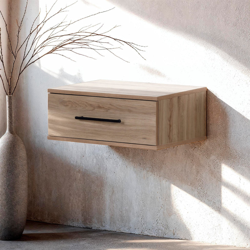 Haven  Floating Side Table With 1 Drawer, Beige