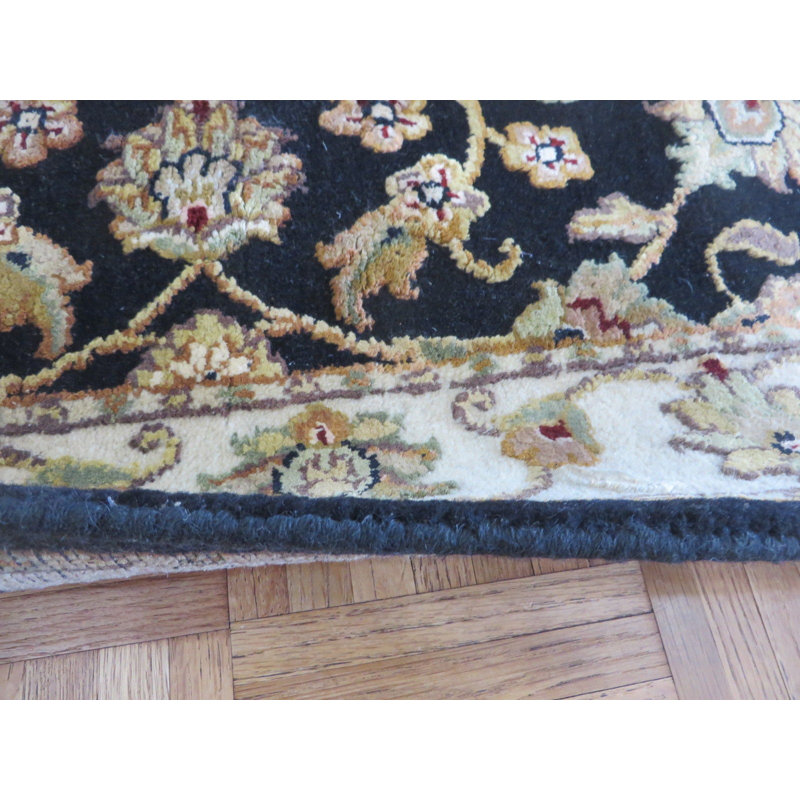 Tapis noir / vert en laine noué à la main Josephson, Tapis de couloir 2 pi 6 po x 8 pi 1 po