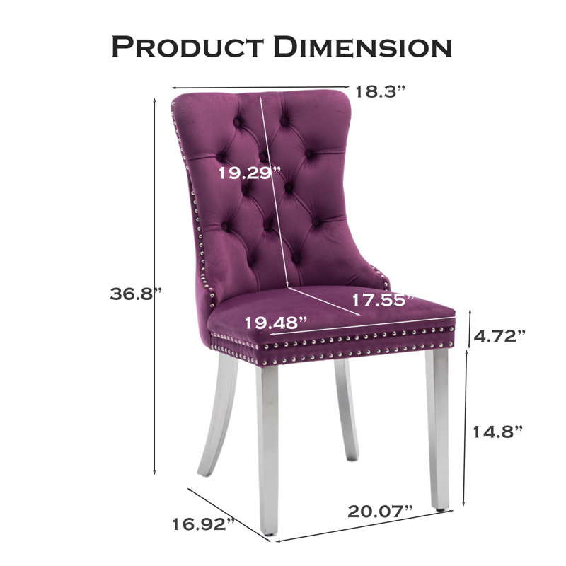 Chaise de salle à manger en velours avec anneau à dossier et pieds en bois massif, 2, Mauve, Argent argent