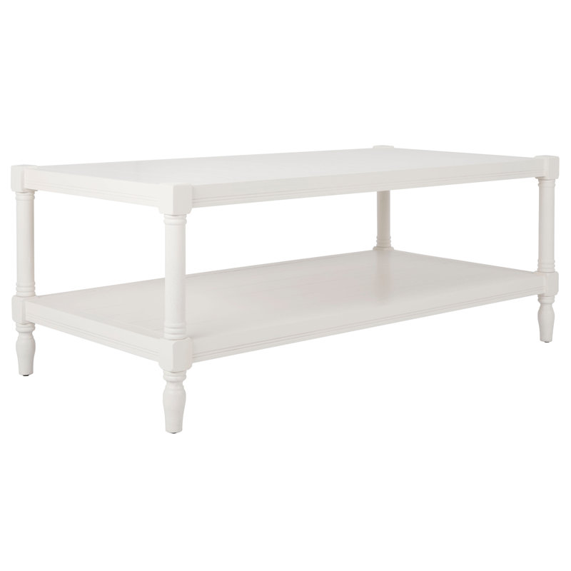 Table basse à 4 pieds en bois massif avec rangement Gladston, Blanc