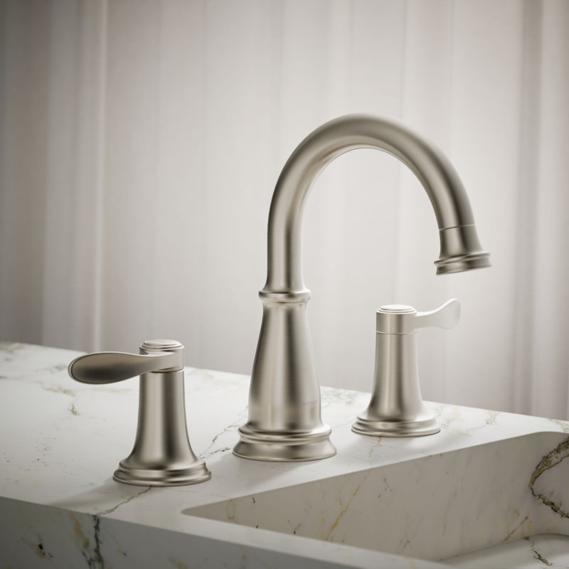 Bellera Widespread Bathroom Sink Faucet, Three-Hole Bathroom Faucet with Clicker Drain, 1.2 GPM, Brushed Nickel