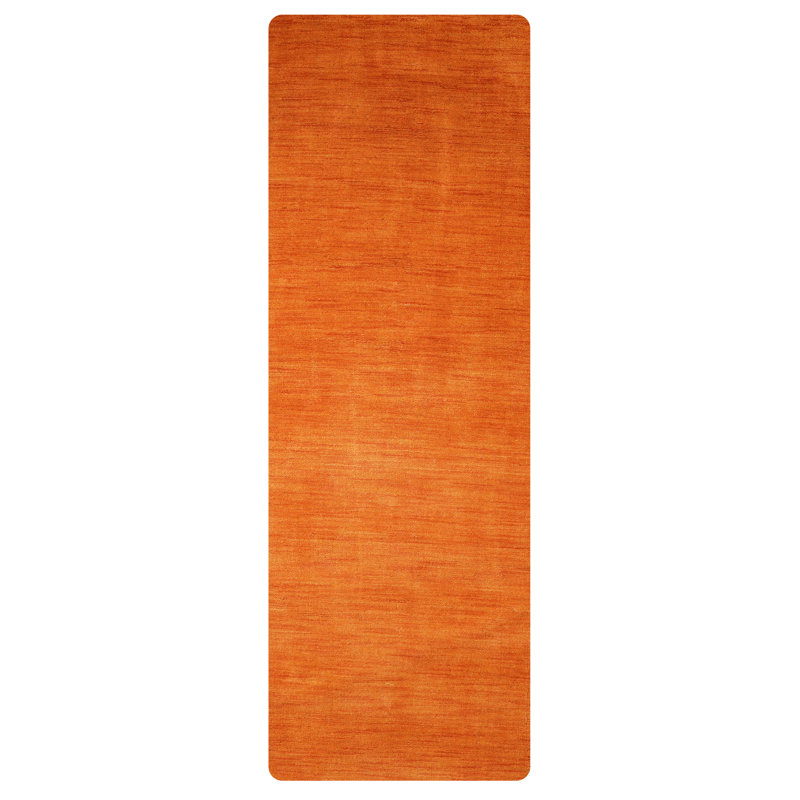 Datto Hand Knotted Loom Wool Eco-Friendly Area Rugs - Runner, Orange Color, Plain Solid Design, High Pile Thick Handmade Anti Skid Area Rugs for Living Room, Bed Room 