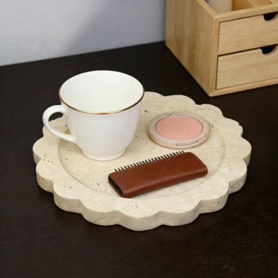 Plateau décoratif en marbre naturel avec bord festonné, organisateur de meuble-lavabo en pierre de luxe pour salle de bain, commode, évier de cuisine et table basse