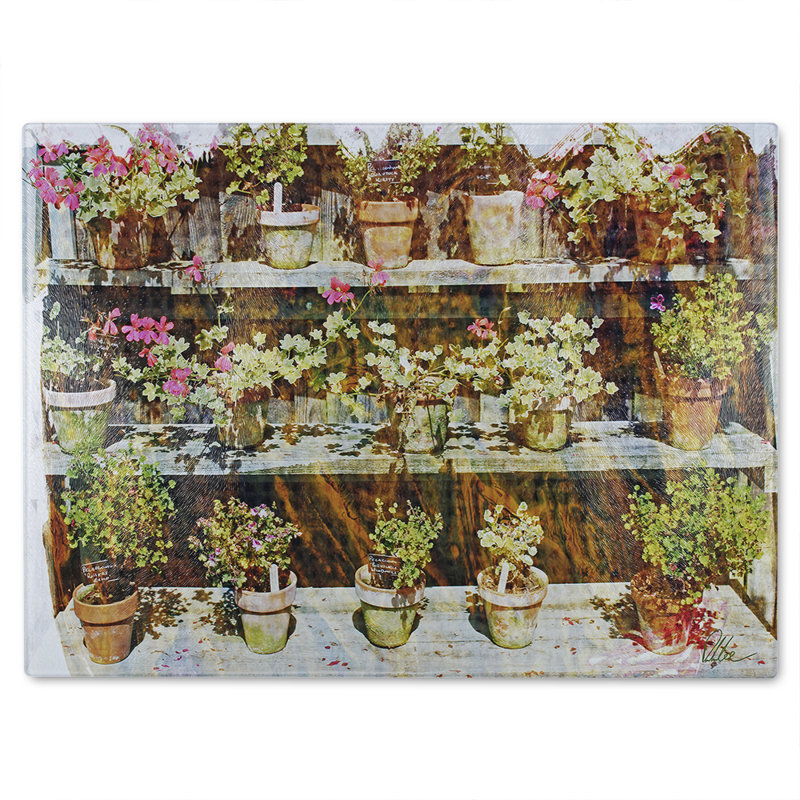 Plant Pots Glass Chopping Board, 28cm L x 20cm W