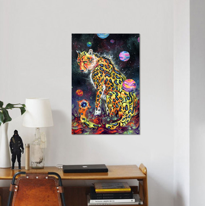 « space guépard », peinture sur toile tendue, H 60 po x l 40po x P 1,5 po