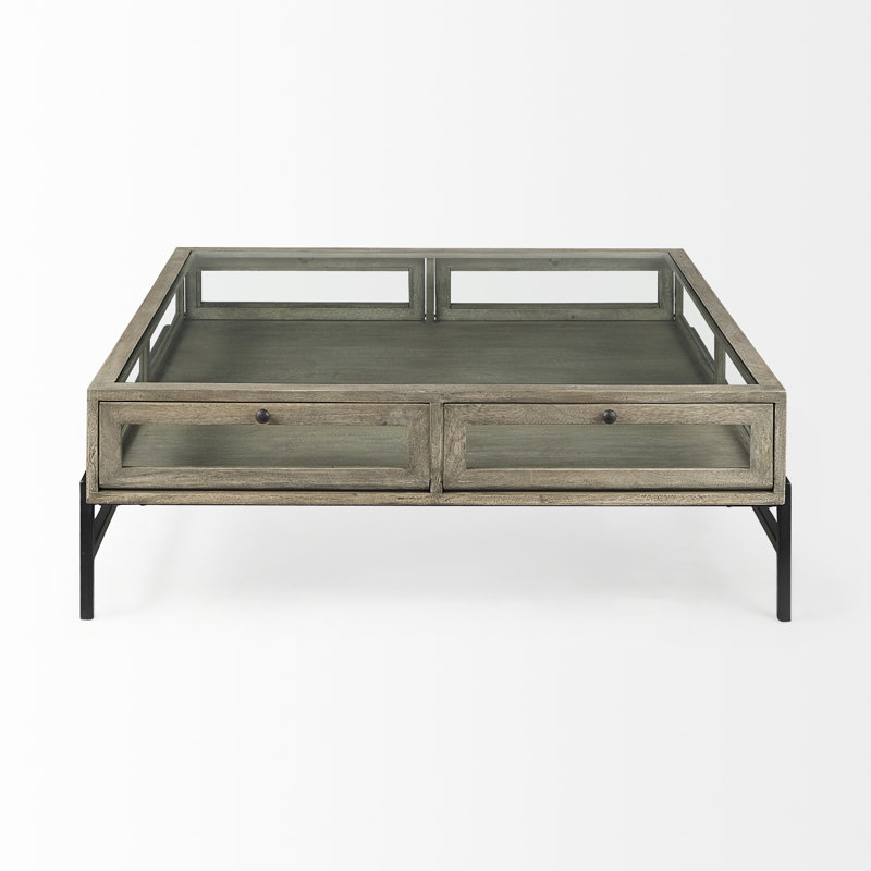 Table basse à 4 pieds avec rangement, 15 po x 43,5 po x 42 po, Gris, Noir