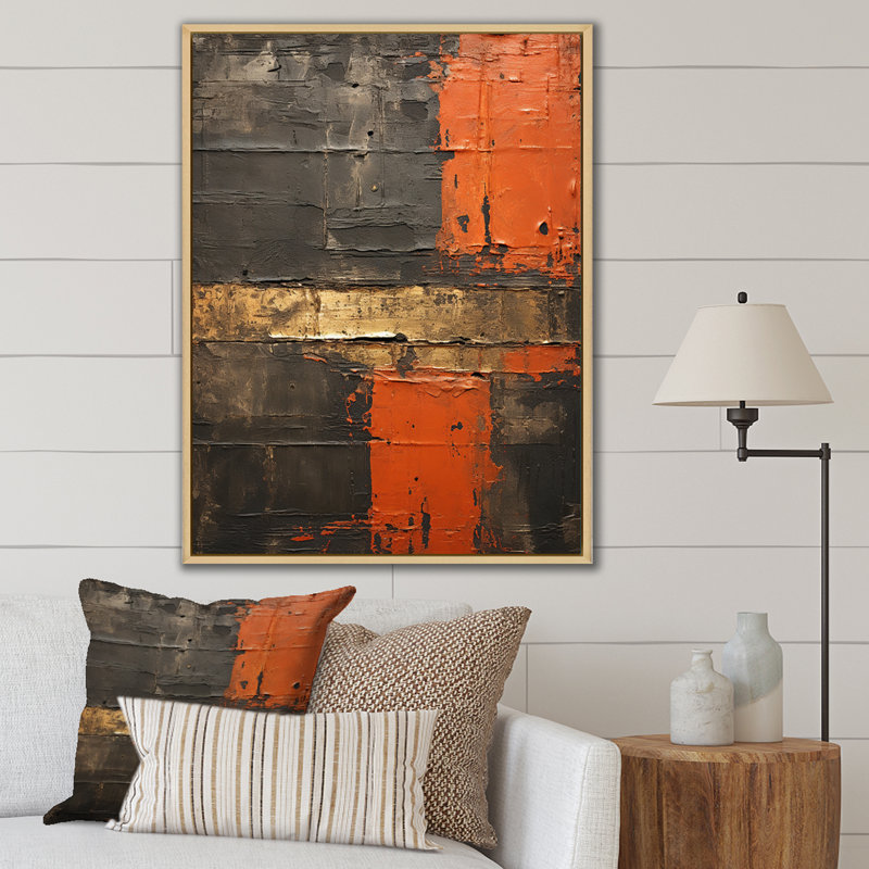 Passage in Time Distress Orange - impression, Cadre naturel flottant, H 40 po x l 30 po x P 1,5 po