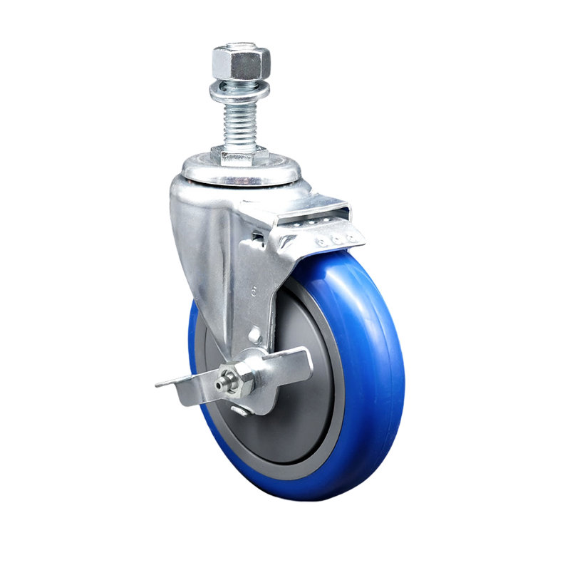 Polyurethane Swivel 10mm Threaded Stem Caster Set with Brake