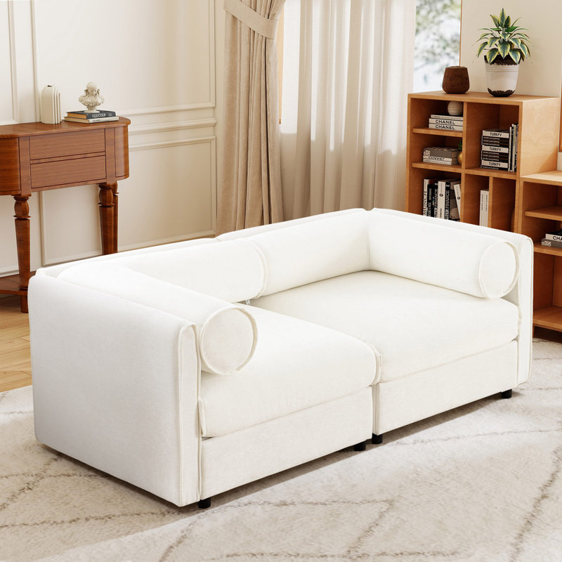 Canapé modulaire rembourré avec sièges de rangement, Blanc, H 27,9 po x l 75,5 po x P 37,4 po