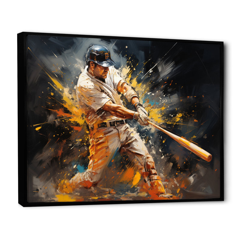 Baseball abstrait Home Run - Art de baseball sur toile, H 12 po x l 20 po x P 1 po, Cadre flottant noir