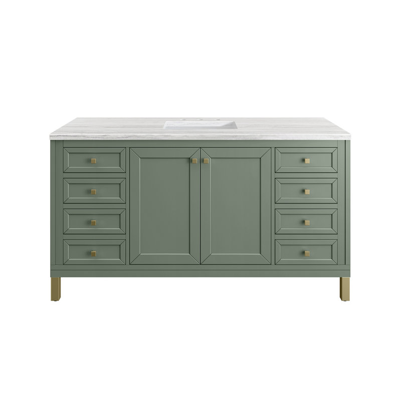 Chicago 60'' W Double Vanity, Smokey Celadon, Phantome Eclos, 8" Widespread