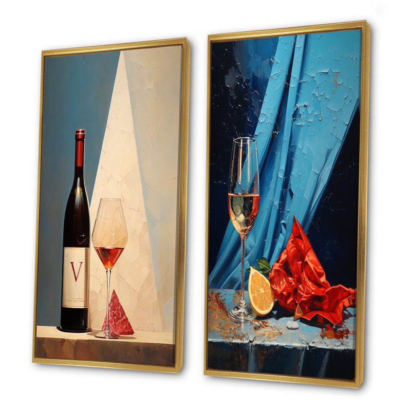 Cavas Crispness - Wine, ensemble de 2 reproductions d'art mural, Encadrement doré, H 40 po x l 41 po