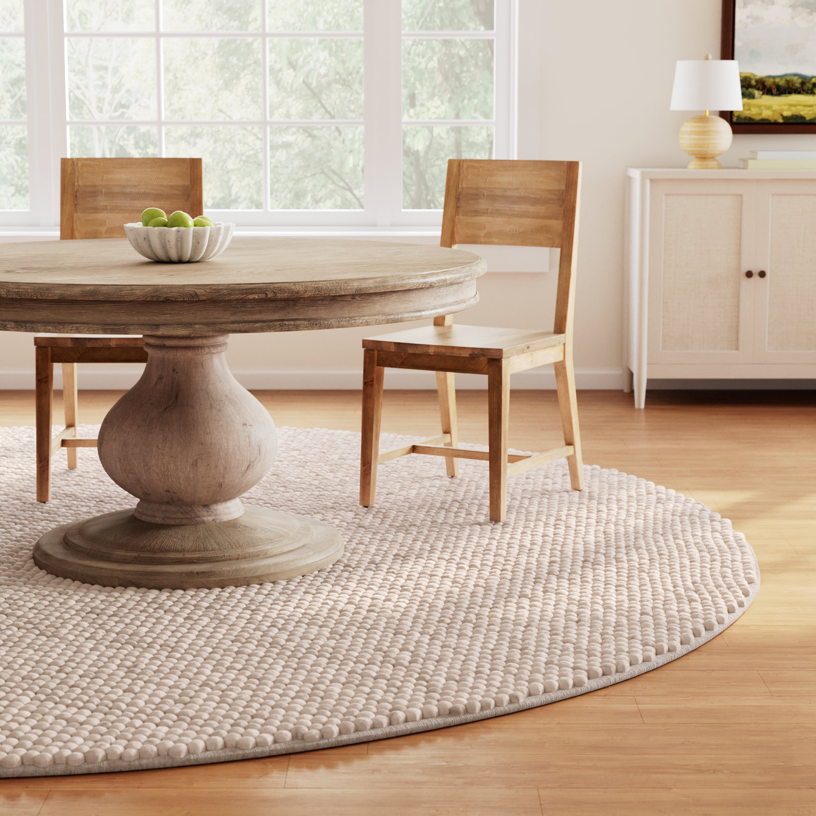 Elle Beige Hand-Woven Wool Rug, Round 9'