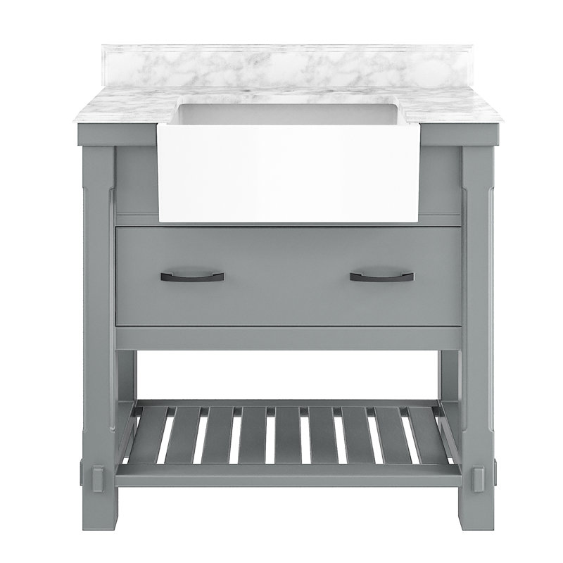 Ensemble de meuble-lavabo simple 36 "en bois massif avec comptoirs et dosseret, gris
