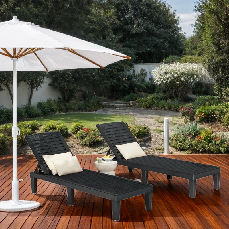Ensemble de chaises longues en résine 2 pièces - Dossier réglable à 5 positions - Chaises de piscine d'extérieur résistantes aux intempéries