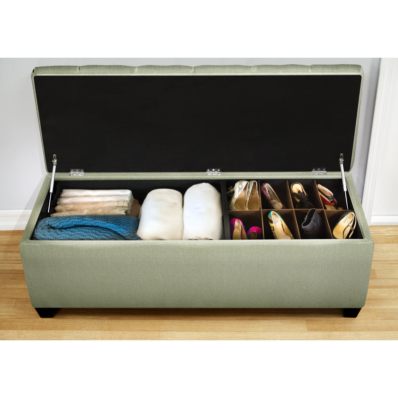 Erik Polyester Upholstered Storage Bench, Light Green