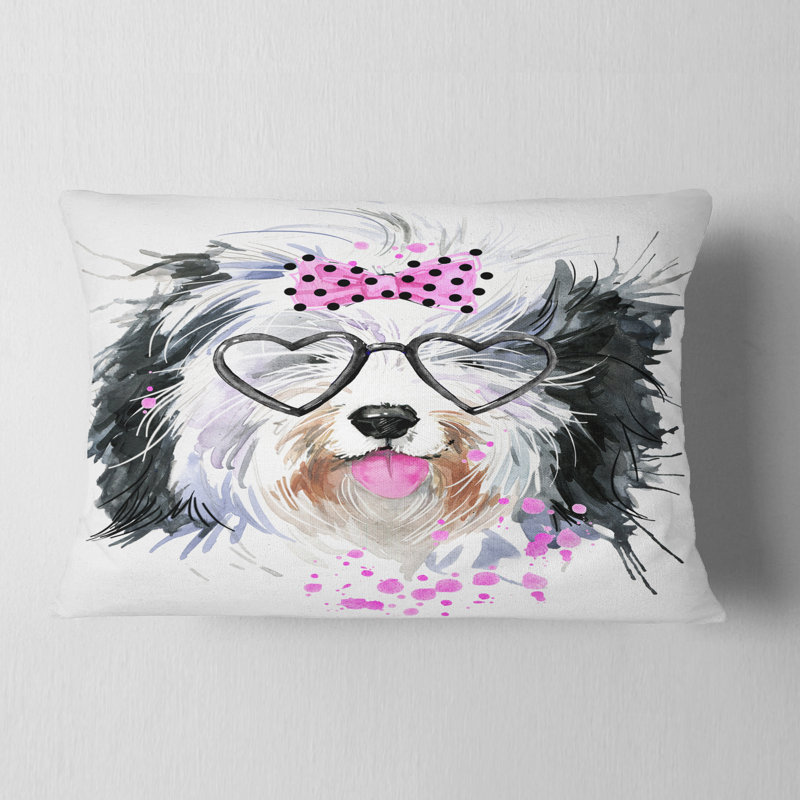Coussin lombaire animal jolie dog avec verres à coeur