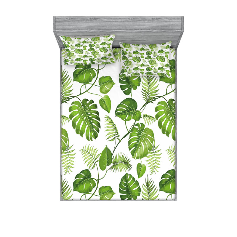 Ensemble de draps et taies décoratives à motif de feuilles Ambesonne, vert pâle