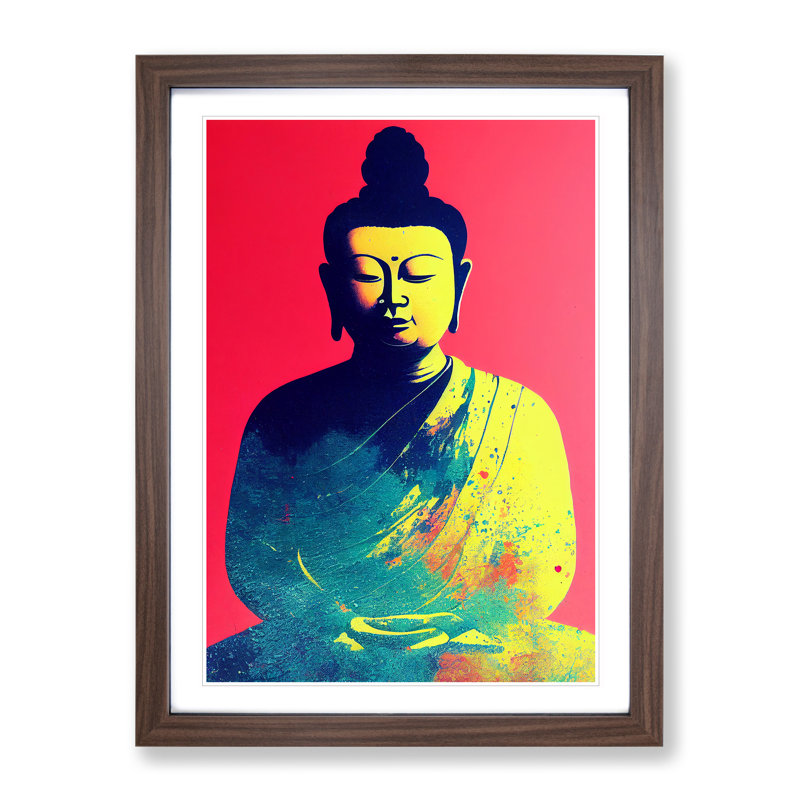 Buddha Splashed No.2 - Single Picture Frame Print, 46cm H x 34cm W x 2cm D, Walnut