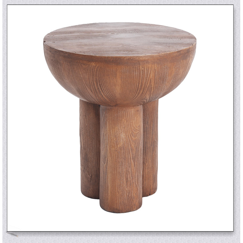 Iris Outdoor Patio Three-Legged Wood-Grain MGO Side Table, Weather-Resistant And Versatile For Indoor And Outdoor Use