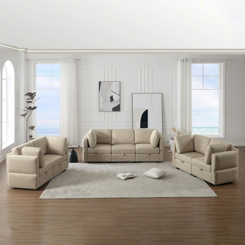 Ensemble de canapé modulaire confortable pour le salon avec fonctions réglables, Beige