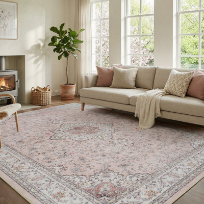 Floral Pink Non-Slip Washable Area Rug