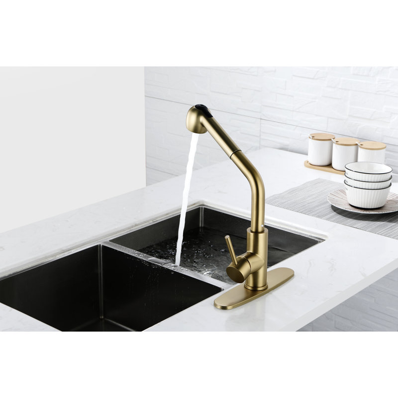 High Arc Pull Down Sink Faucet In Gold And Stainless - Versatile Stream Spray Options Pull-Out Kitchen Usage For Different Needs