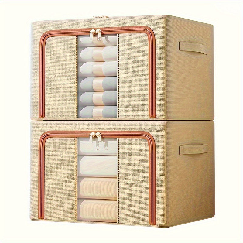 Set of 2 Steel Frame Storage Box, Cloth Storage Box for Quilt Storage Box Folding Wardrobe Fabric Extra Large Storage Bag with Clear Window, Sturdy Zippers（Extra Large-100L）
