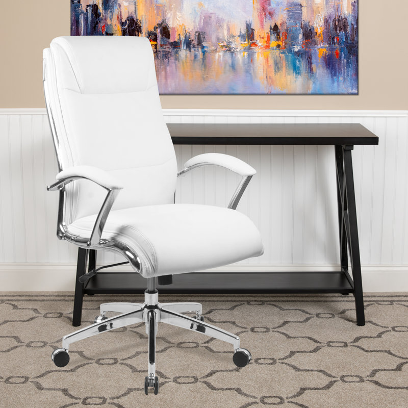 High Back Designer Smooth Upholstered Executive Swivel Office Chair, White