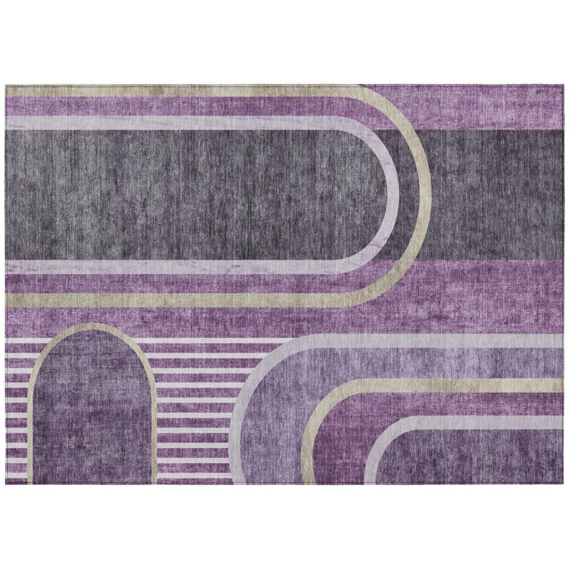 3' X 5' Purple and Black Abstract Washable Indoor Outdoor Area Rug