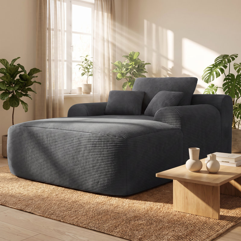 Chaise longue en velours côtelé l 65 po x P 47 po x H 24 po