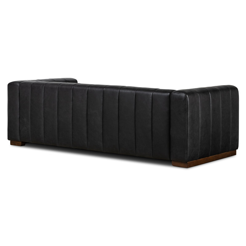 Canale Full-Grain Genuine Italian Leather Tufted Sofa, 86" W, Onyx Black