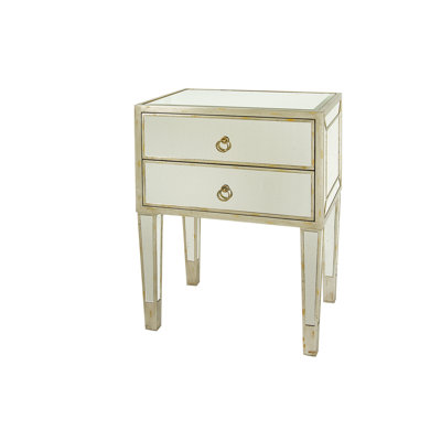 Mirror Console Table With Two Drawers And Silver Wood Trim