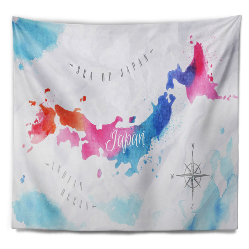 Tapisserie aquarelle carte japon Abstract, H 32 po x l 39 po