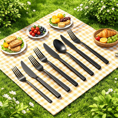 40-Piece Stainless Steel Flatware Set for 8, Hand Forged 18/10 Cutlery with Matte Polished Cuboid Handle, Complete Dinnerware Service
