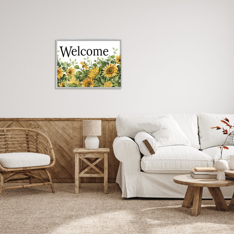 «Welcome Blooming Sunflower Field» par Cindy Jacobs - cadre flottant, impression sur toile, H 24 po x l 30 po x P 1,5 po