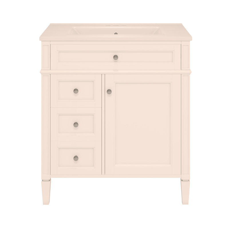 30-Inch Bathroom Vanity with Top Sink, Modern Bathroom Storage Cabinet with 2 Drawers & Tip-Out Drawer, White