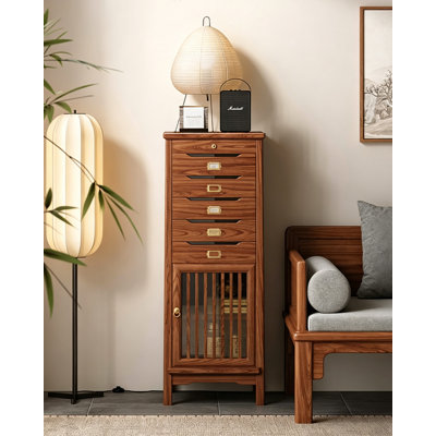 Modern Solid Wood Multi Drawer Storage Cabinet with Nine Grid Flip Top Compartment