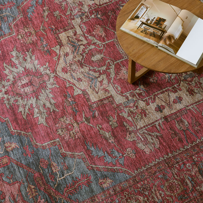 Beesley Machine Washable Red/Blue Rug, Rectangle 7'10" x 10'