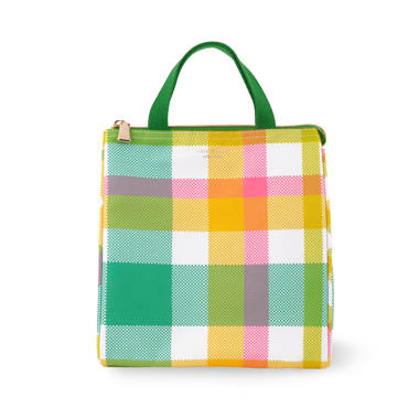 Canvas Bento Bag in Hand Plaid Bag in Hand Small Lunch Box Bag Latitude Run Color: Purple/Blue
