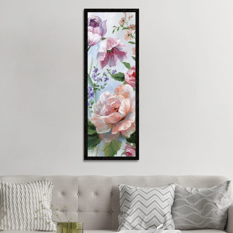 Romantic Botanical II 1 Piece Panoramic Painting on Canvas, 152.4 cm H x 50.8 cm W, Black Framed