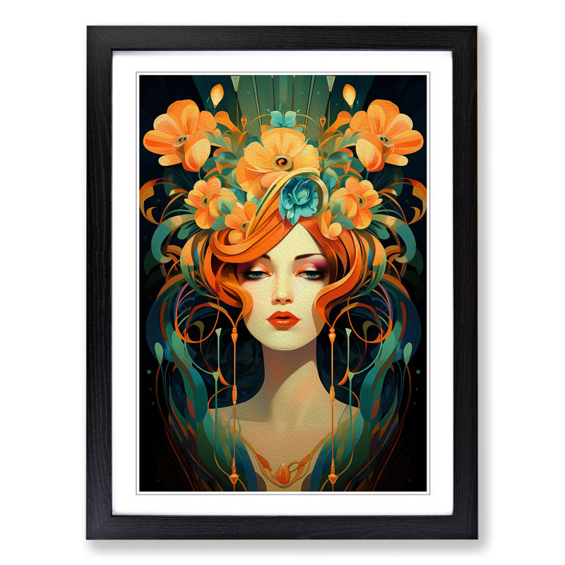 Female Art Deco Art - Framed Print, Black Framed, 46cm H x 34cm W