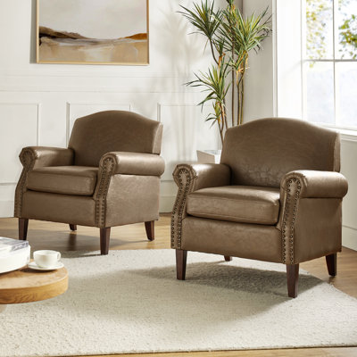 Mooresville 31" Traditional Faux Leather Armchair with Solid Wood Legs