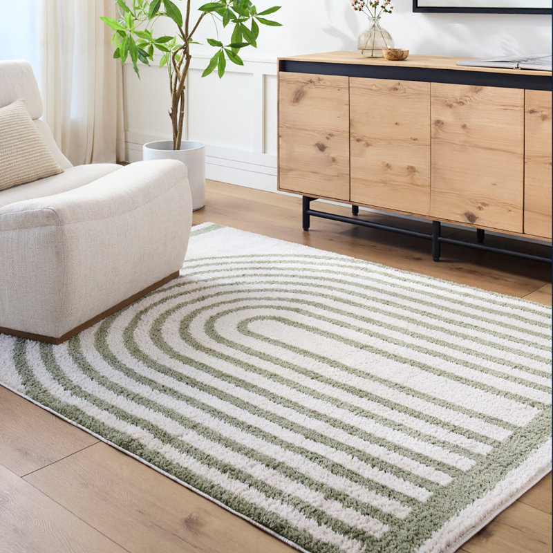 Green Modern Washable Shaggy Rug, Geometric Anti-Slip Rug For Living Room, Dining Room, Bedroom, Kitchen