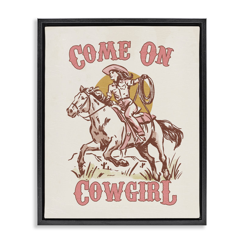  «Pastel Come On Cowgirl», art mural encadré par Victoria Barnes, H 31 po x l 25 po, Cadre flottant noir de jais