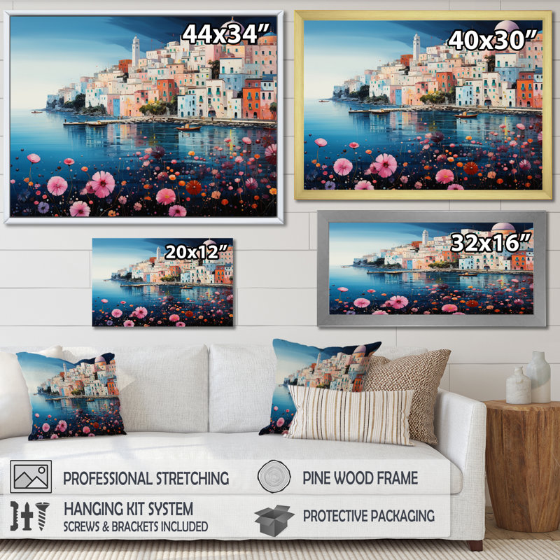 Pink Italy Capri Dreams - Affiches décoratives d'Italie, H 12 po x l 20 po x P 1 po, Cadre naturel flottant