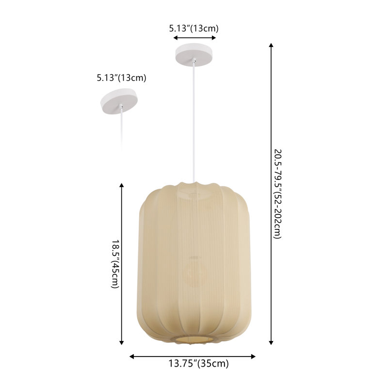 Aurelia, lanterne scandinave Japandi à une lumière, 35 cm (13,75 po), en métal avec abat-jour en forme de cocon côtelé et suspension LED.