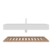 48" Bathroom Vanity With Vessel Sink, Wall-Mounted Floating White Rectangular Engineered Stone Basin Without Faucet, Striped Shelves Layer