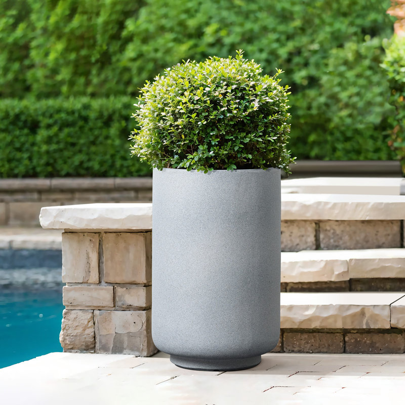 Minimalistic Modern Gray Round Planter, 19.3" H x 12.2" W x 12.2" D