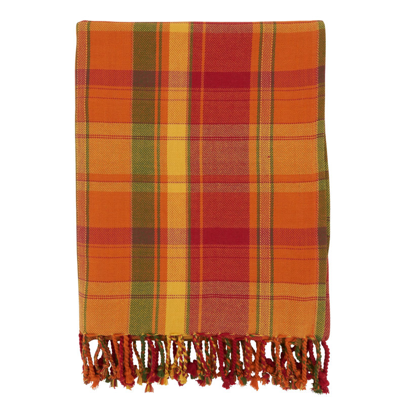 Terracotta Harvest Plaid Cotton Throw Blanket with Tassels